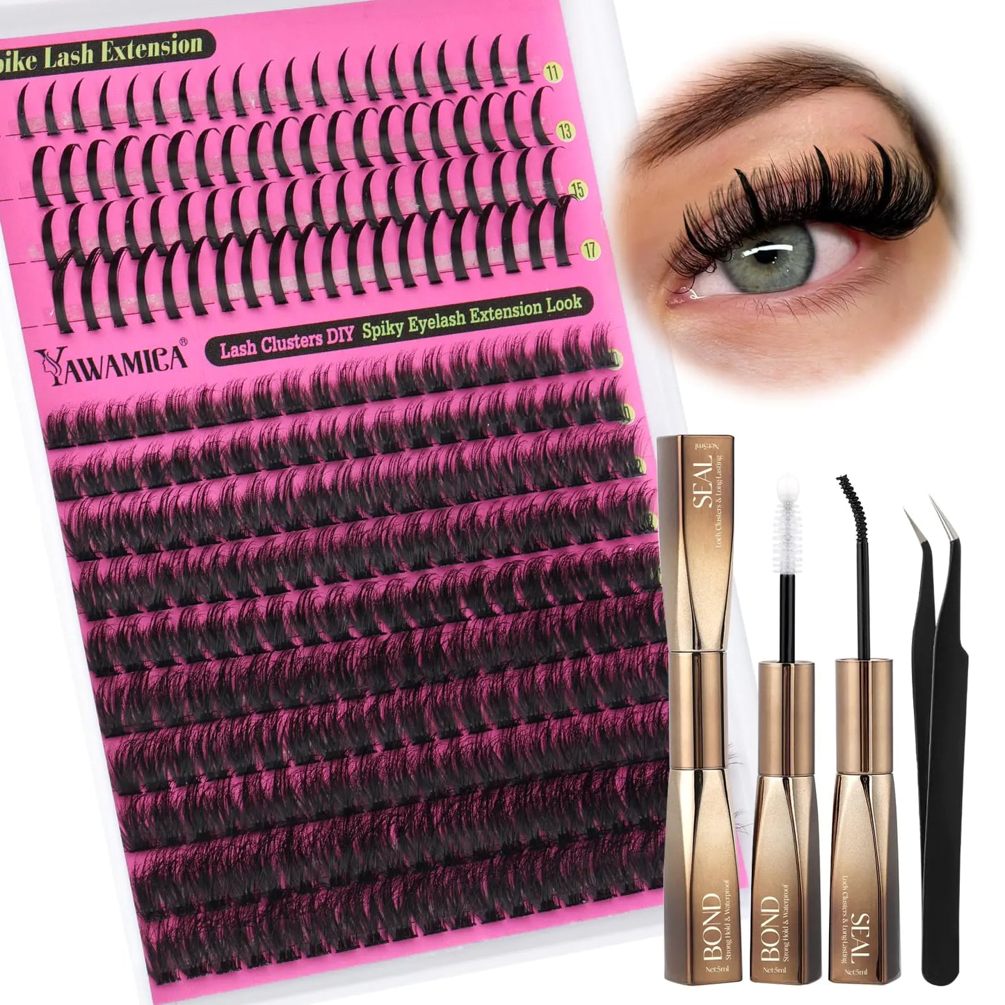 Manga Spiky Lash Cluster Kit – 10–16mm & 11–17mm with Bond, Seal & Tweezers