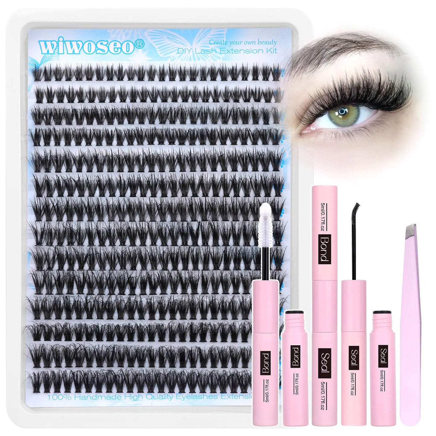 Fluffy Wispy Lash Cluster Kit with Bond & Seal – 40D, 336 pcs (8–16mm)