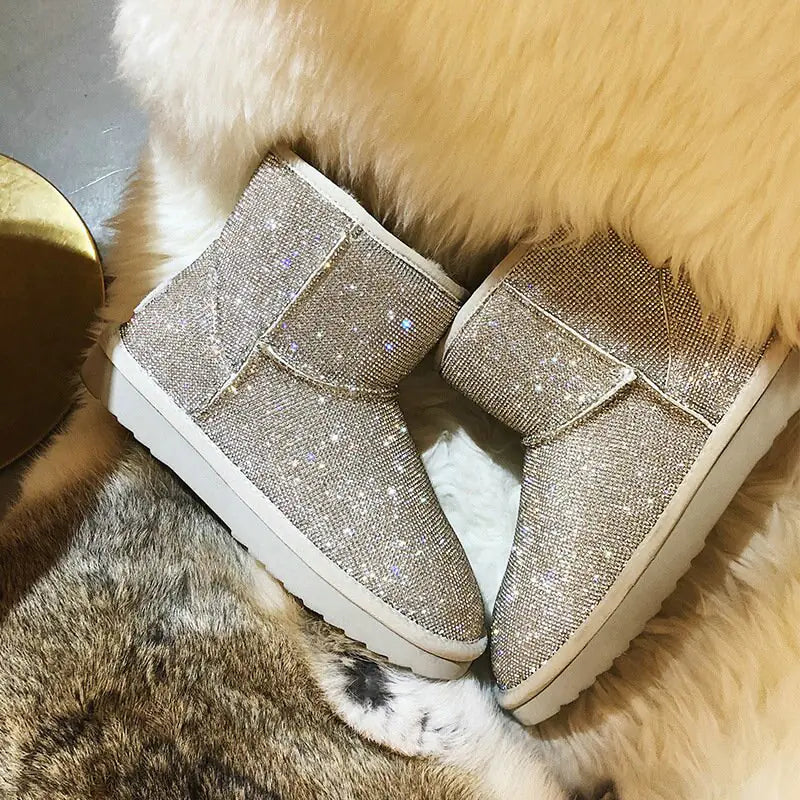 Rhinestone Studded Snow Boots
