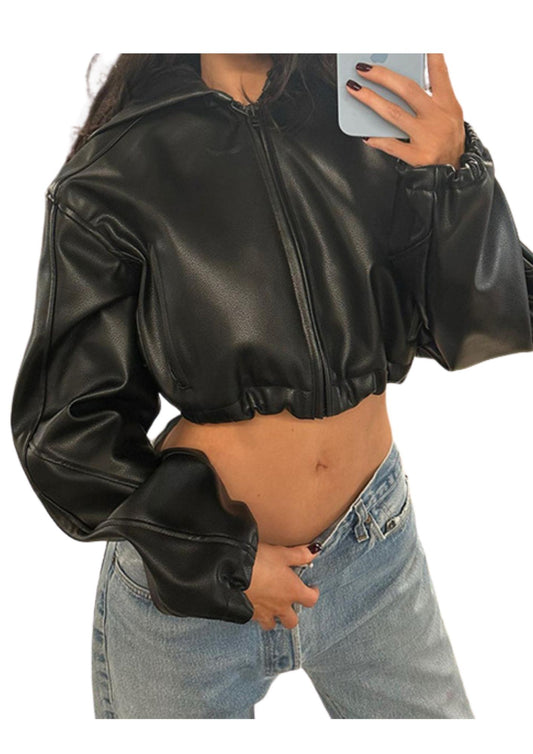 Everyday Cropped Leather Hoodie