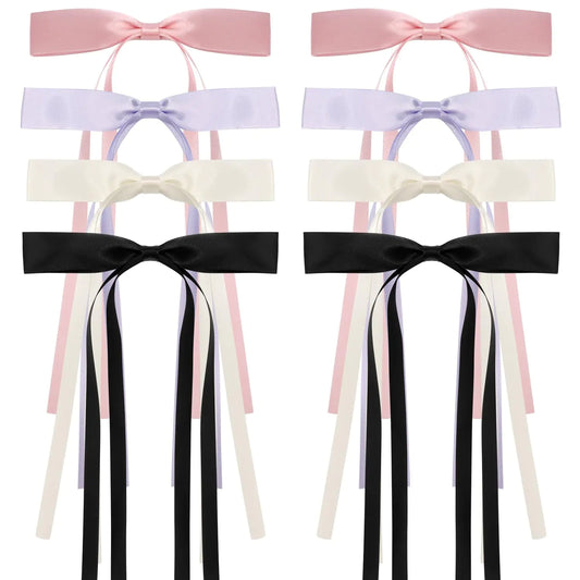 Long Tail Satin Hair Bows – Coquette Style 4 Pack