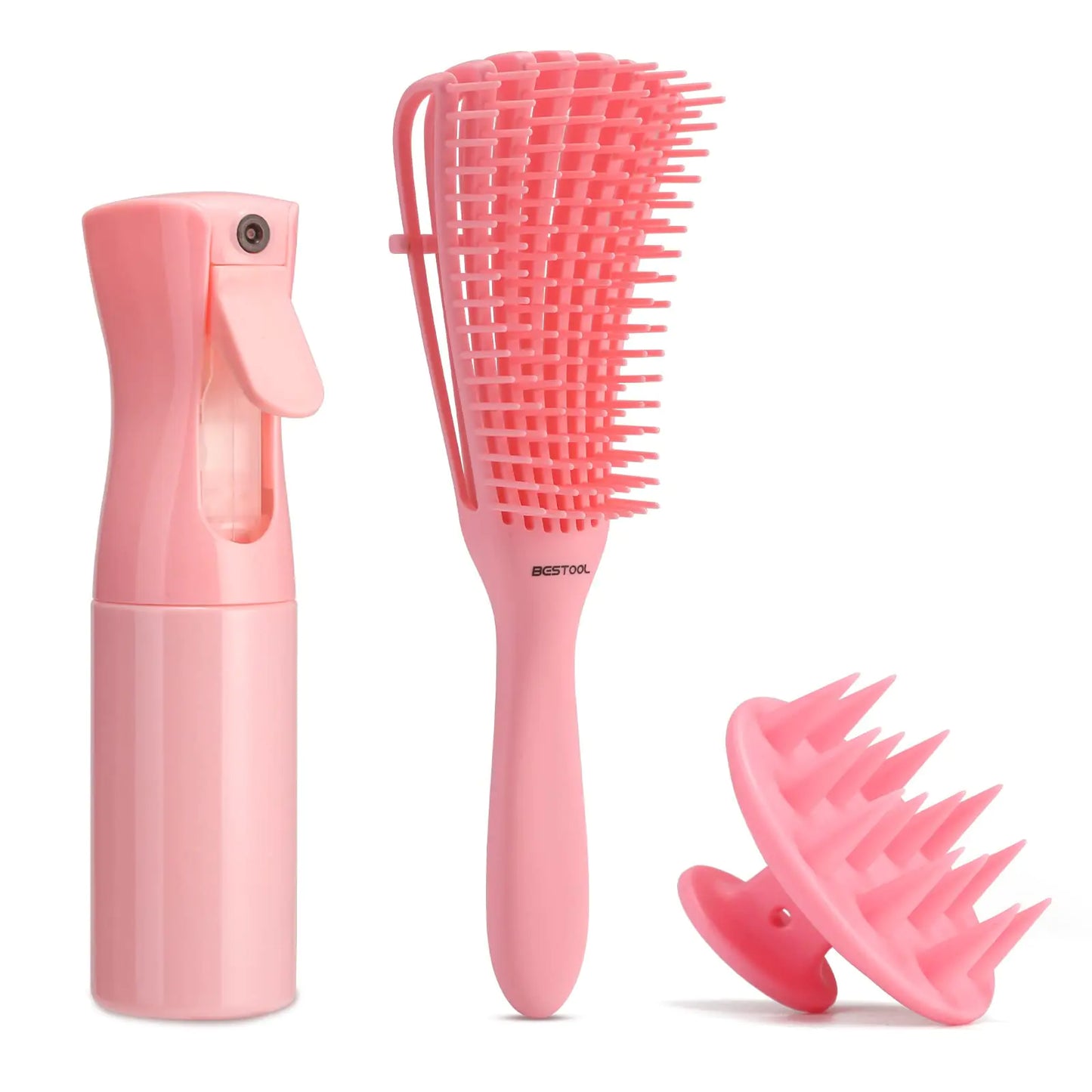 Daily Pink Curl Care Set – Detangling Brush, Scalp Massager & Spray Bottle