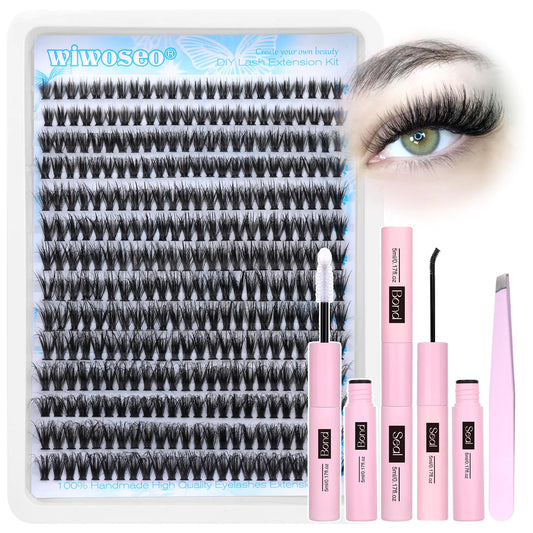 Fluffy Wispy Lash Cluster Kit with Bond & Seal – 40D, 336 pcs (8–16mm)