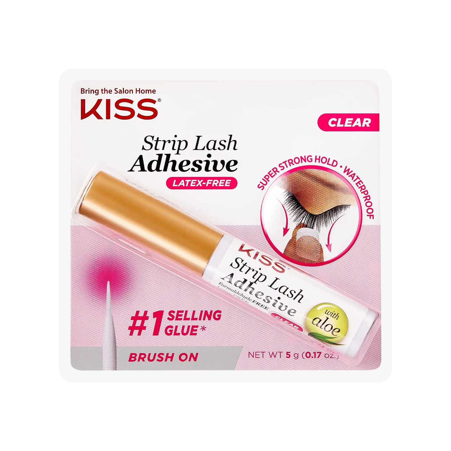 KISS Clear Lash Adhesive with Aloe – Waterproof, Odorless, Latex & Formaldehyde Free, Cruelty-Free, Strong Hold, 0.17 oz with Brush