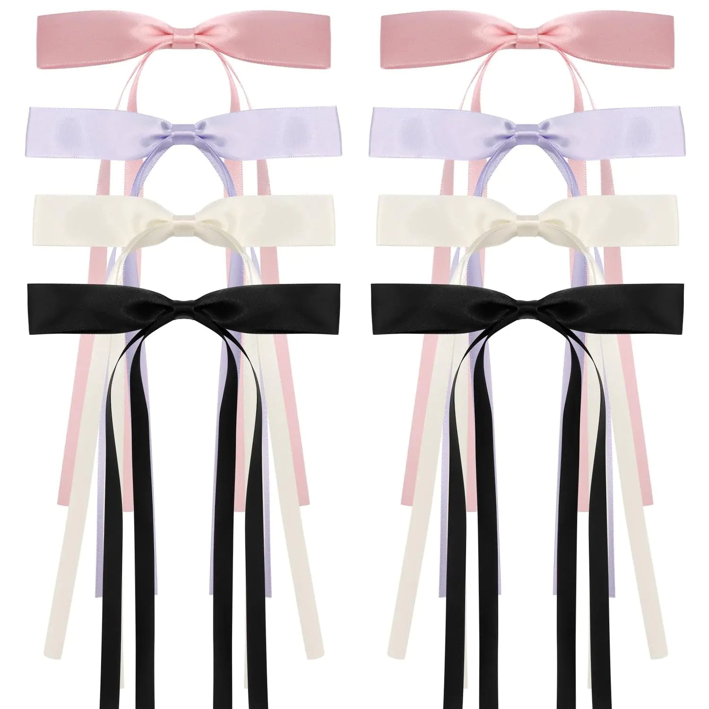Long Tail Satin Hair Bows – Coquette Style 4 Pack