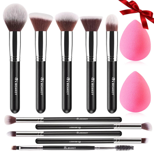 15-Piece Makeup Brush Set with Sponges & Beauty Case