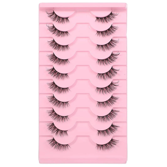 Fluffy Fox Eye Half Lashes – 10 Pairs, Short Strip 3D Mink